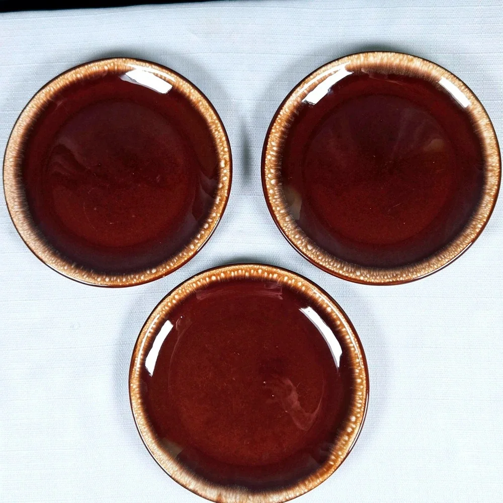 Vintage McCoy Pottery Brown Drip Glaze Salad Plates – Set of 3 – Marked USA